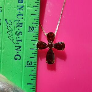 Solid 14K Yellow Gold Over Sterling Silver Garnet Pendant & Chain Jan Birthstone